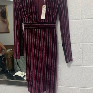 WOW Couture NWT Plum purple Striped Long Sleeve Dress